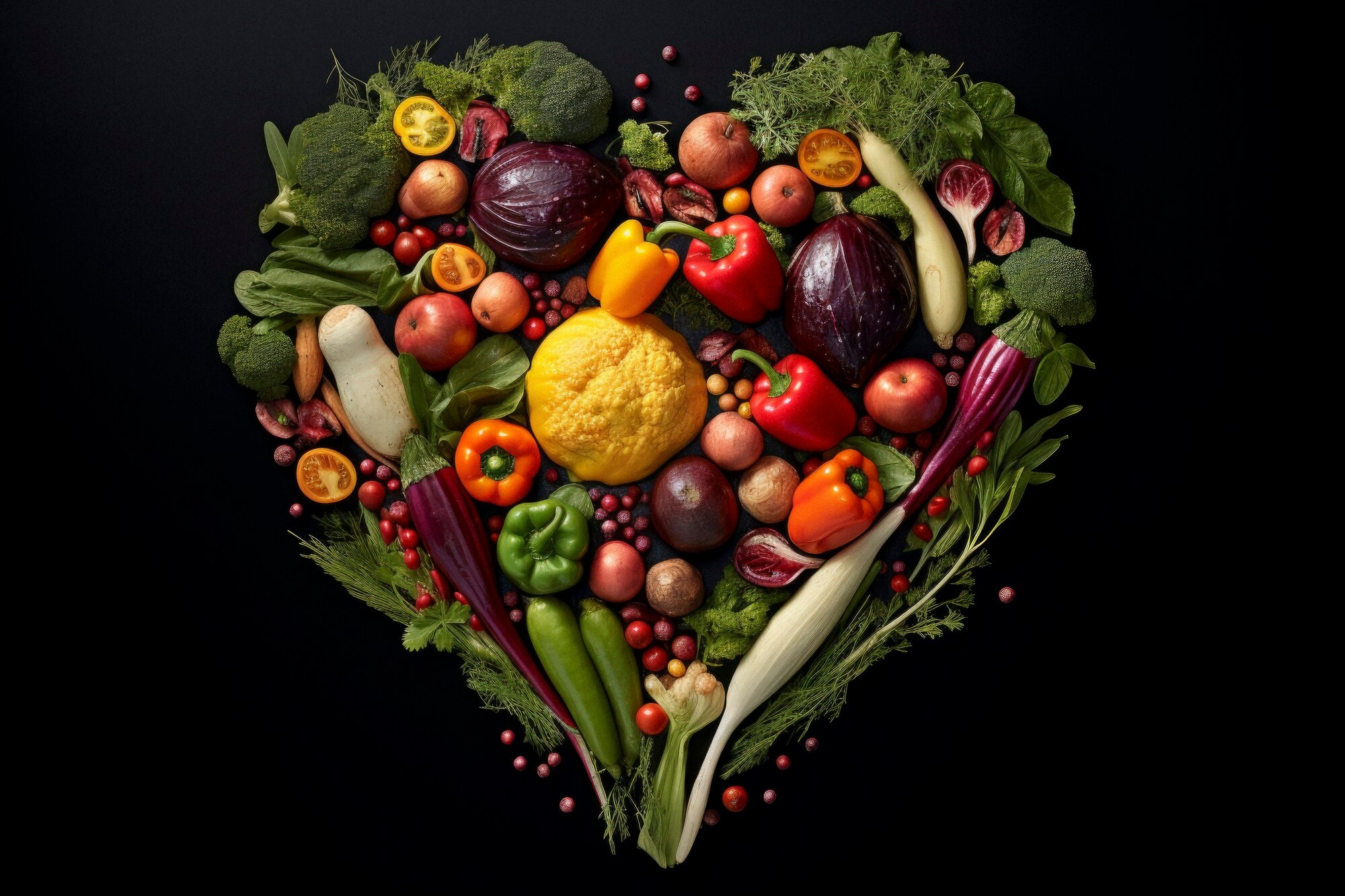 Alimentos saludables y coloridos ricos en nutrientes para el corazón